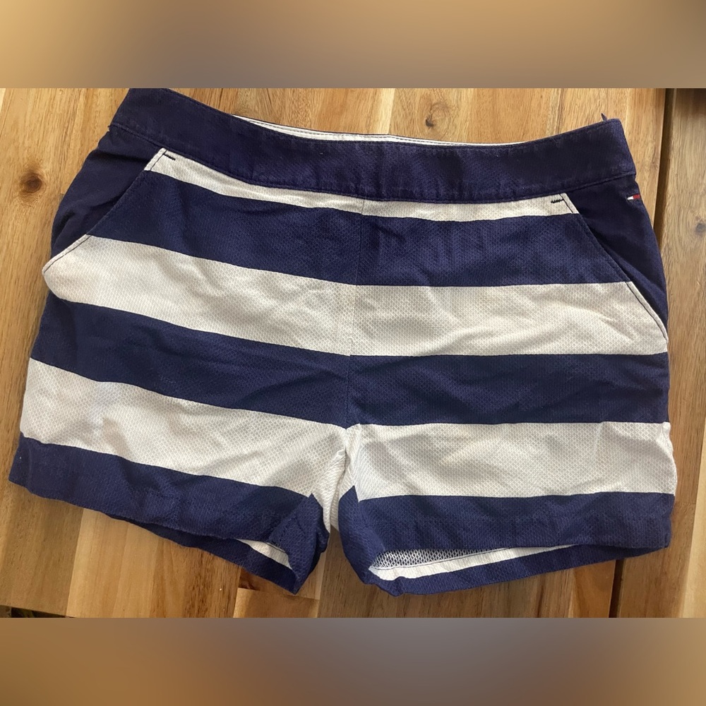 2/$13 Tommy Hilfiger Navy and White Striped girl Shorts size 14